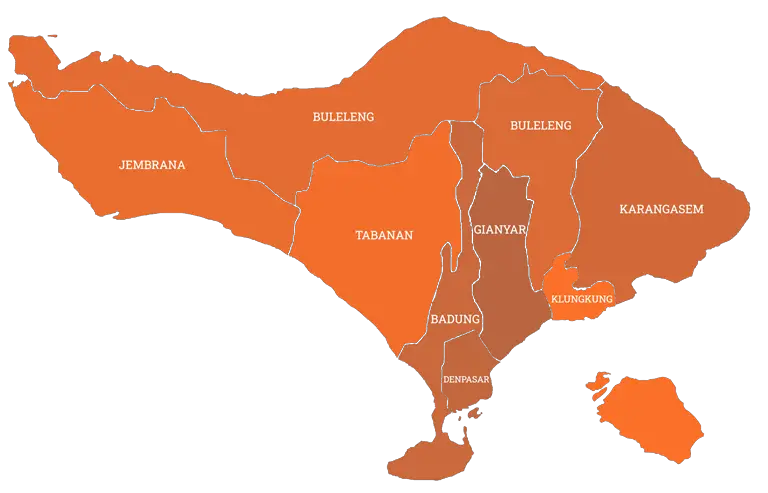 Mapa de la separación del territorio de Bali por regencia