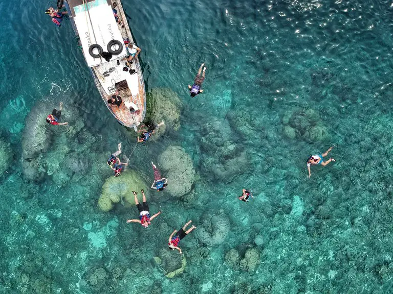 Varias personas haciendo snorkel en Bali